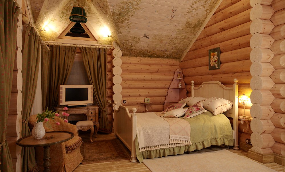Интерьер спальни в деревянном доме2