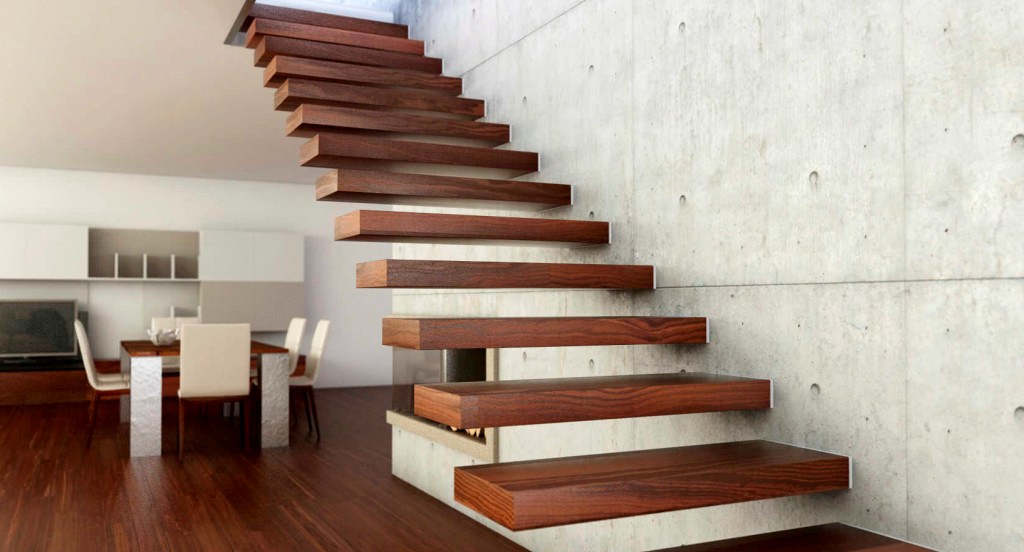 деревянная больцевая лестница в интерьере