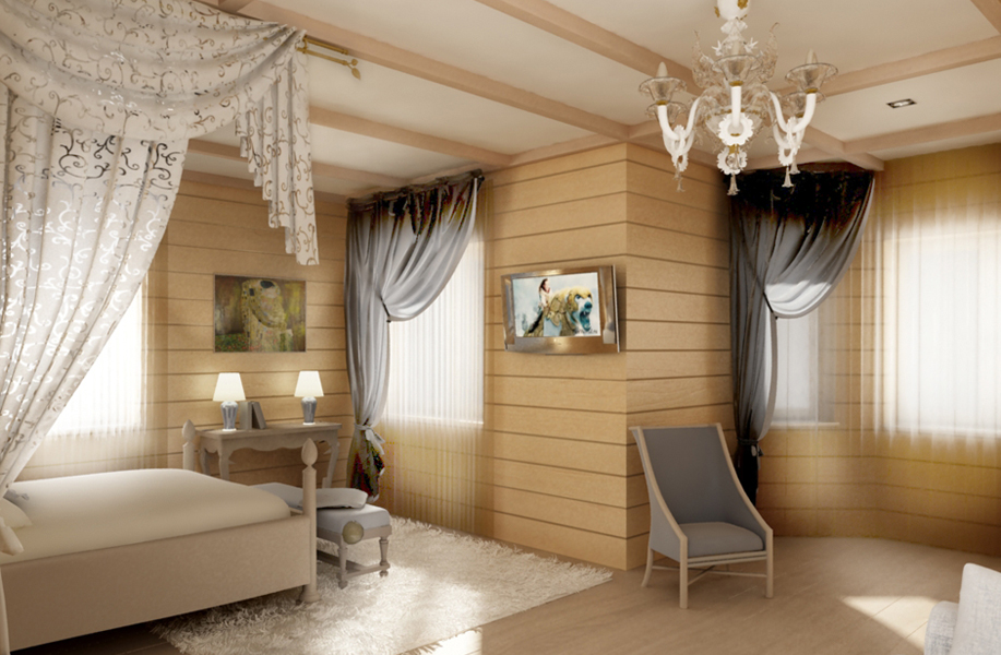 дизайн спальни в деревянном доме