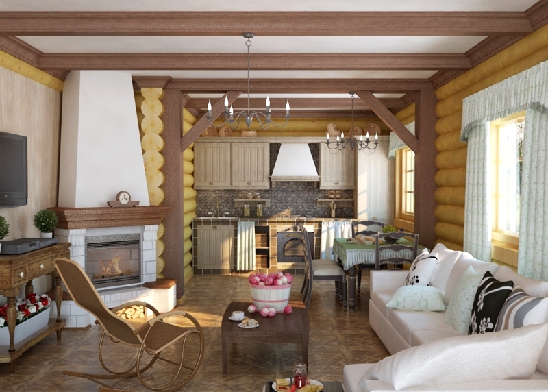 интерьер деревянного дома гостинная