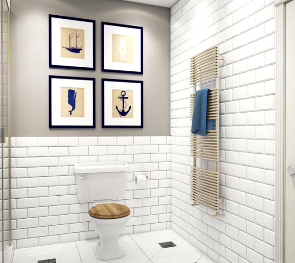 скандинавский дизайн ванной комнаты морской